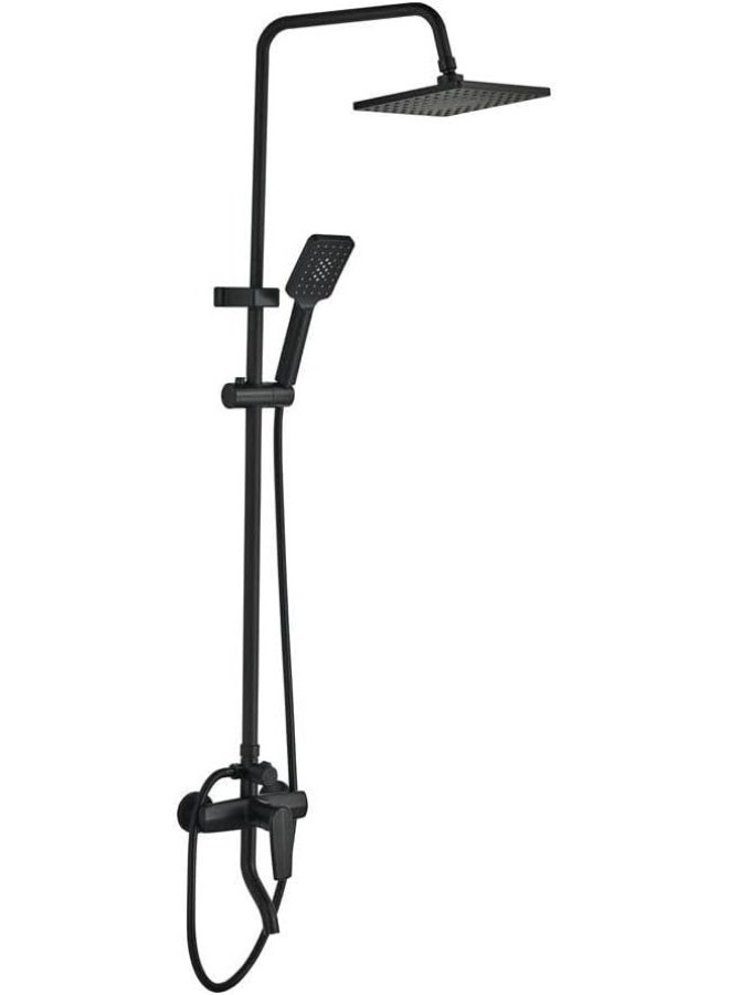 ALMiftah Tina Rain Shower Complete Set (Square) | Matt Black Solid Brass Pressure Balancing Mixer | Wall Mounted Rainfall Shower System with Adjustable Handheld Shower for Bathroom - Image 2